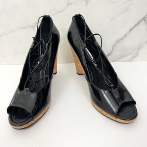 Donald J Pliner Womens Mana Wedge Sandals Size 10 Lace Up Cork Leather Black